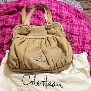 Cole Haan Beige/Tan Leather Gathered Shoulder Bag